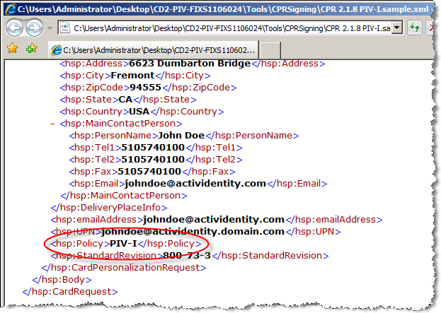 PIV Policy Attribute in the CPR